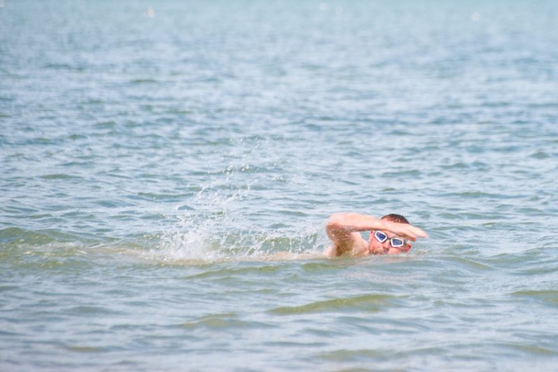 Swimming in the sea is a lark but also great exercise as David shows with his mean crawl