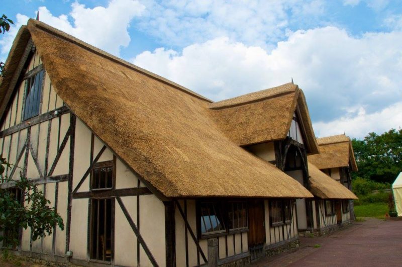 A full re-thatch of Aylesford Priory's tea room and restaurant using water reed finished with a block cut straight ridge