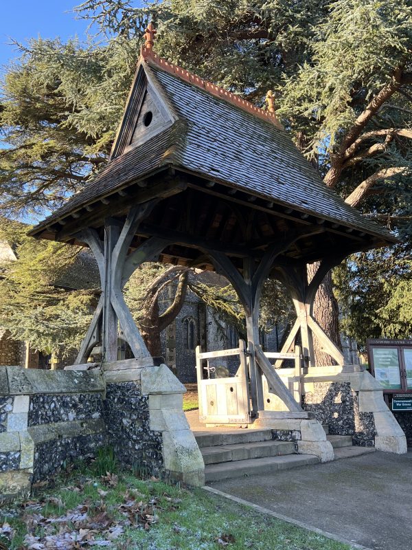 The Victorian lychgate to the large walled burial ground
