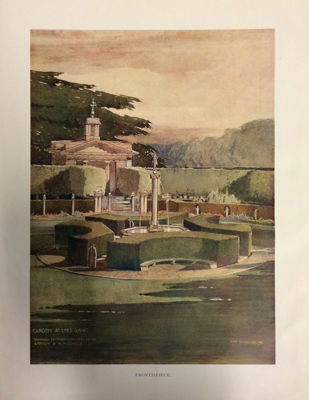 A delightful watercolour of T H Mawson's design for the pond at the end of the sunken walk. Sadly the garden pavilion was never built