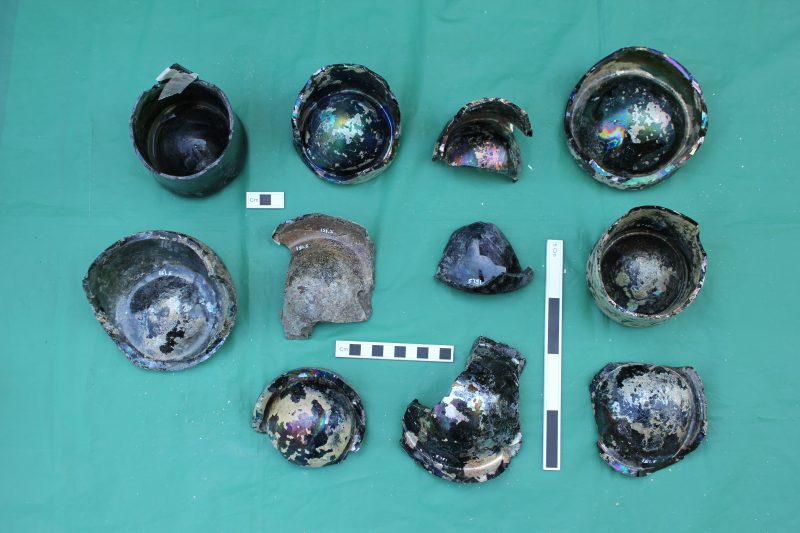 Fragments of hand blown glass bottles. Faversham