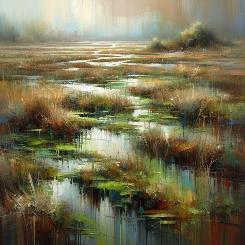 A unique landscape painted by Flavia Fermesh: Stumbling Through Puddles