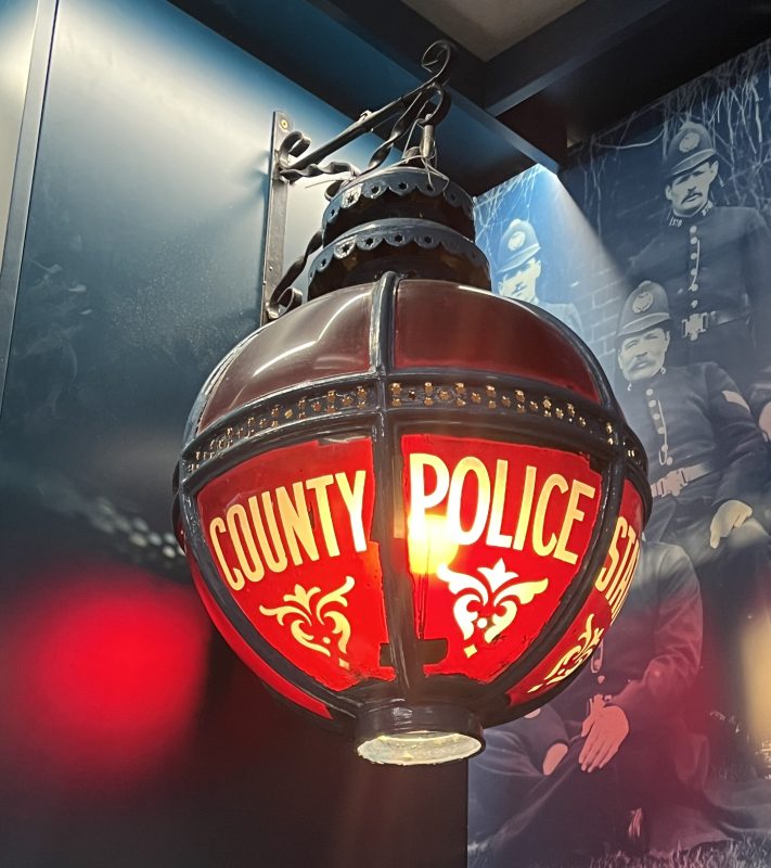 The original police lantern which hung outside Faversham Police Station. Why it was red rather than blue is a matter for conjecture