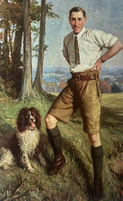 Guy Oldfield and Gib, by Ernest Carlos R.A., 8ft x 5ft, painted posthumously from the little black and white photograph