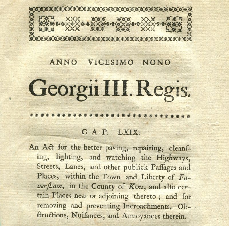 The opening page of the Faversham Pavement Act, 1789