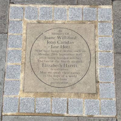 The memorial stone to the Faversham Witches laid near The Guildhall in Faversham