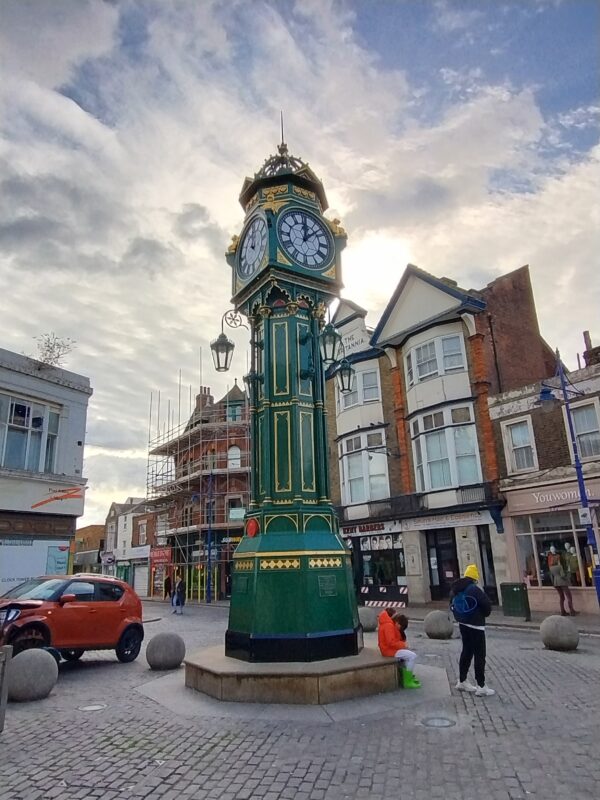The Sheerness Clock Tower: the largest freestanding cast-iron clock tower in Kent. 36 feet tall and built in 1902 at a cost of 3350 to commemorate the coronation of Edward VII