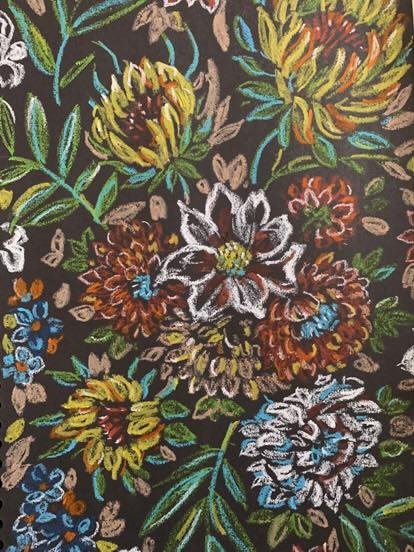 Helen Adams. Album sketch, oil pastel on black paper.