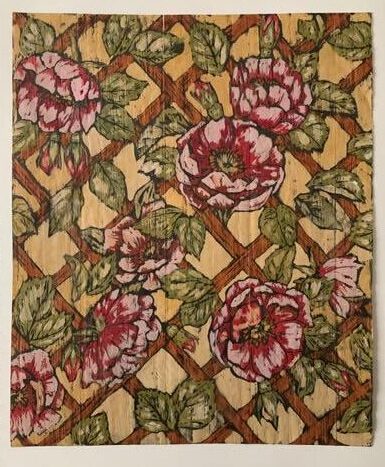 Helen Adams. Watercolour on wood laminate paper. A nod to William Morris’s early ‘Trellis’ designs