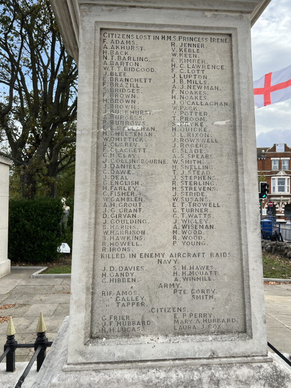The names of citizens lost in the HMS Princess Irene