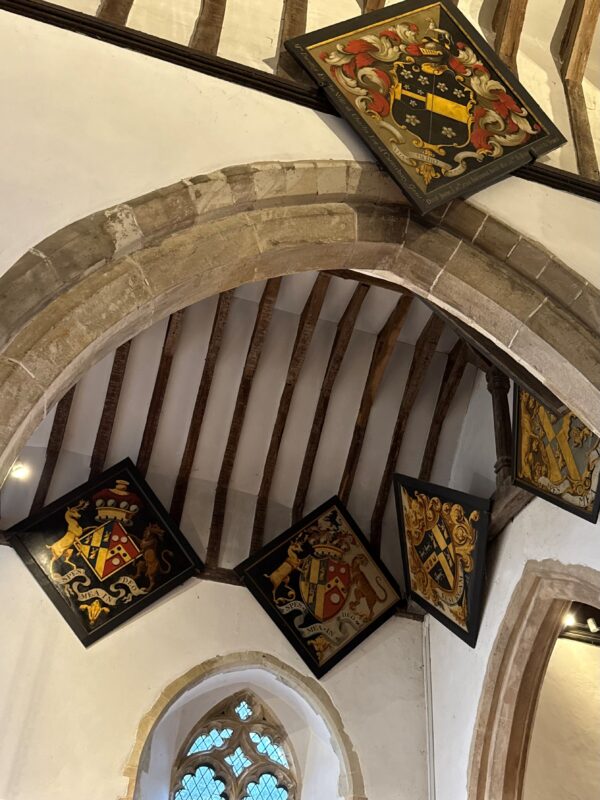 A few of the fine collection of hatchments to be found in Lynsted Church, Kent