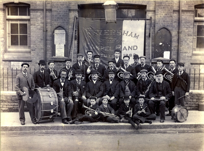 The earliest known picture of the Faversham Mission Brass Band probably c.1886