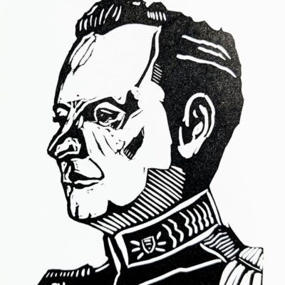 A linocut of Beauchamp by Tina Hagger