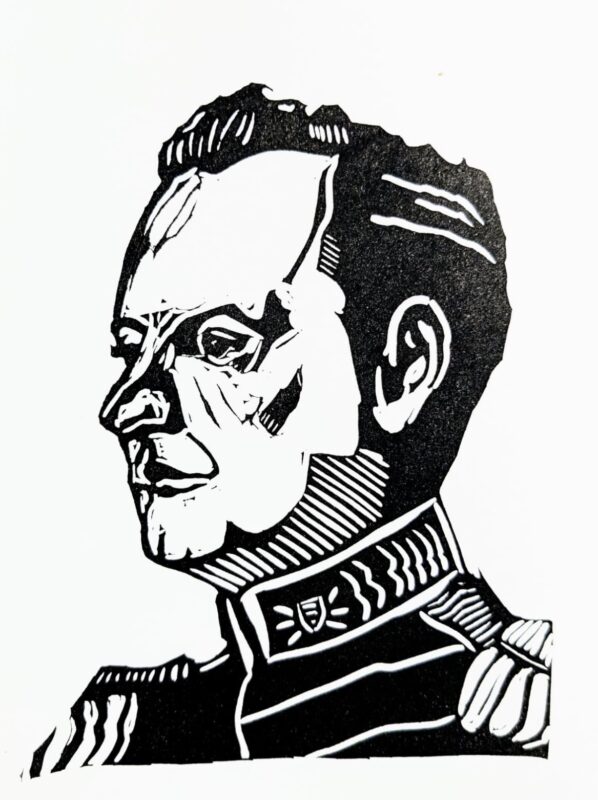 A linocut of Beauchamp by Tina Hagger