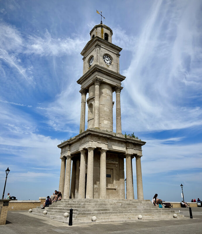 The Grade II listed Herne Bay Clock Tower, built with a donation from the rich widow Mrs Ann Thwaytes who had had happy sojourns in Herne Bay in the 1830s